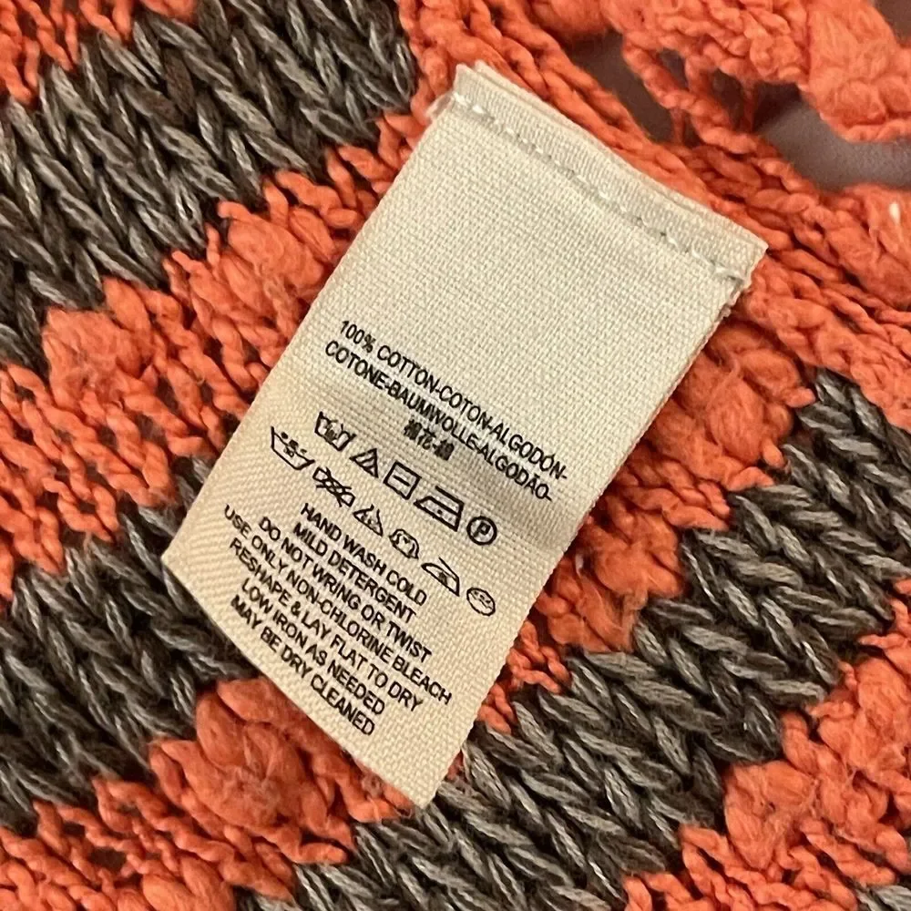 Free People Sweater Striped Scoop‎ Neck Orange Open Knit Size Small French Creek